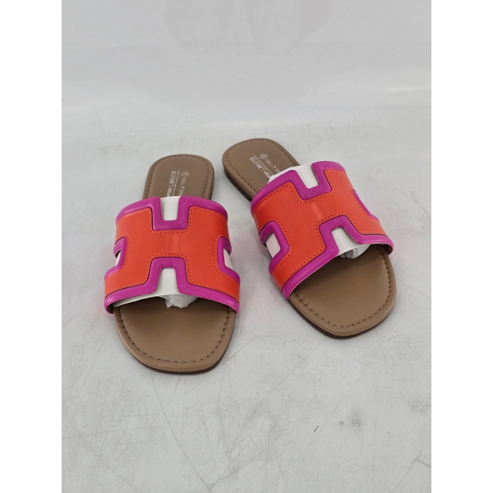 Call It Spring Kamiko-600 Slide Sandals Womens 6.5 Orange Pink White - New